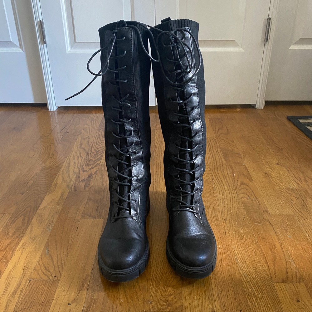 Jeossy Milan Knee High Lace Up Chunky Boot Women 11 Black Whimsigoth Grunge Edgy